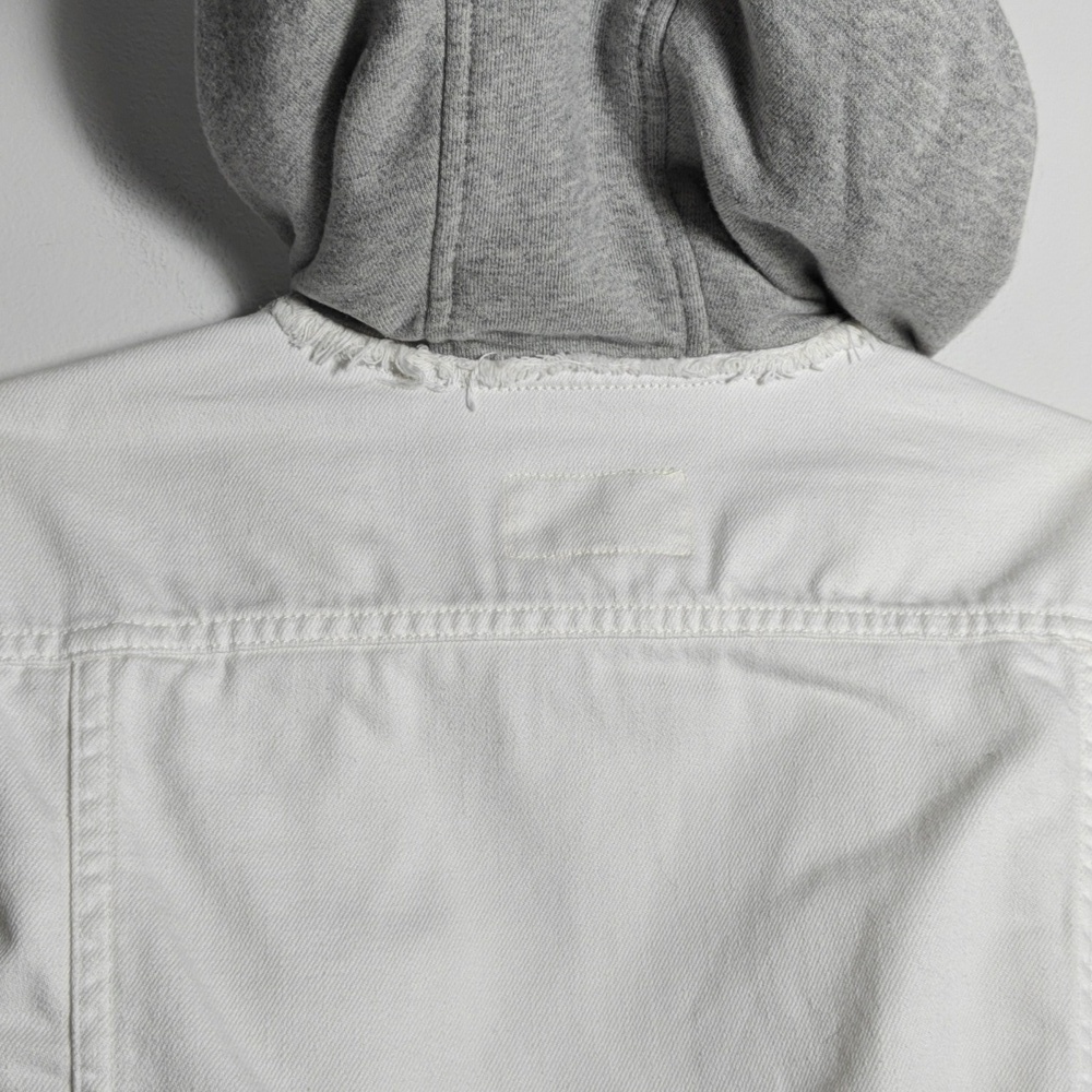 RAG & BONE / JEAN Button Up White Jean Jacket With Gray Hood Size Xsmall - Picture 15 of 16